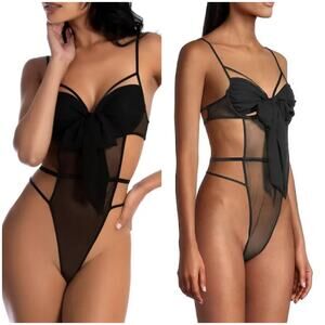 In Bloom by Jonquil Heidi Lace Sexy Strappy Sheer Open Bow Teddy Lingerie Size M